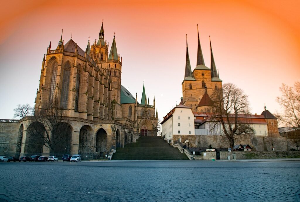 erfurt, thuringia, germany, dom, church, nature, religion, faith, places of interest, sunset