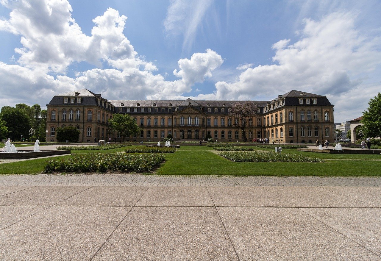 castle, nature, new lock, stuttgart, architecture, germany, monument, forecourt, clouds