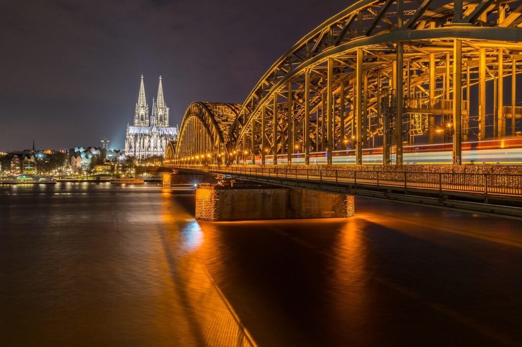 brücke, fluss, gewässer, reise, stadt, rhein, köln, cologne, hohenzollernbrücke, dom, kennedyufer, ufer, cologne, cologne, co
