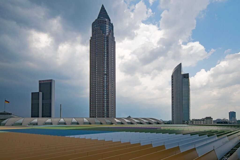 skyline plaza, frankfurt, hessen, deutschland, hochhaus, hochhäuser, messeturm, wahrzeichen, stift, wolkenkratzer, sehenswürd