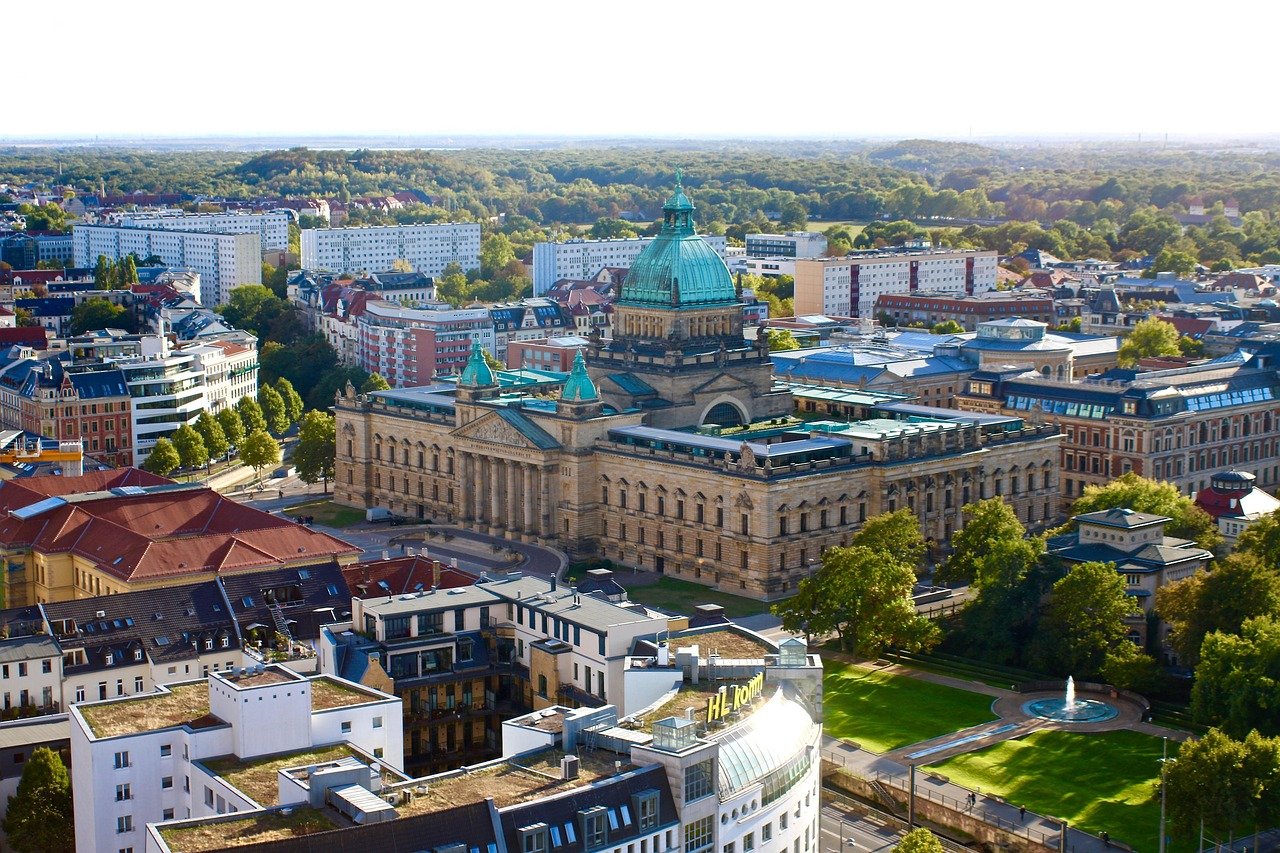 leipzig, outlook, panorama, city, downtown, federal administrative court, urban landscape, architecture, houses, building, sk