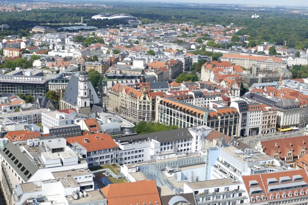 leipzig, saxony, germany, historic center, historical, city, outlook, panorama, cityscape, downtown, thomas church