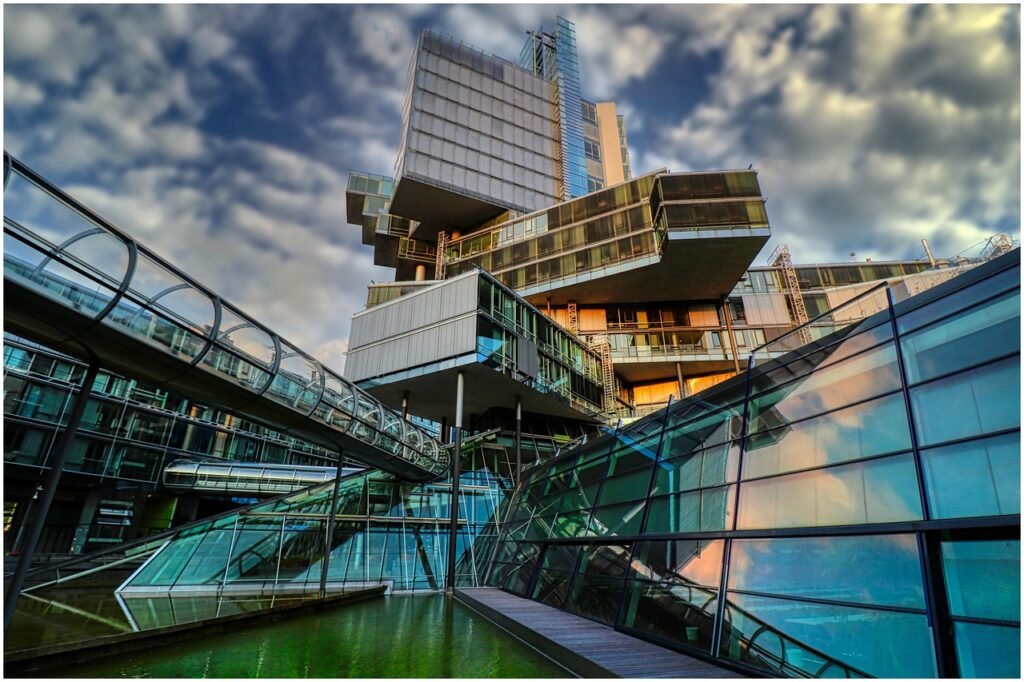 glas, spiegelung, hochhaus, reflexion, wolkenkratzer, modern, hoch, architektur, fassade, gebrochen, spiegel, hannover, gebäu
